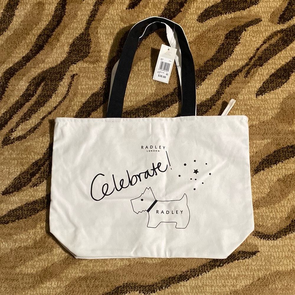 Radley London Celebrate Canvas Top Zip Tote Medium Bag Black Handles NWT